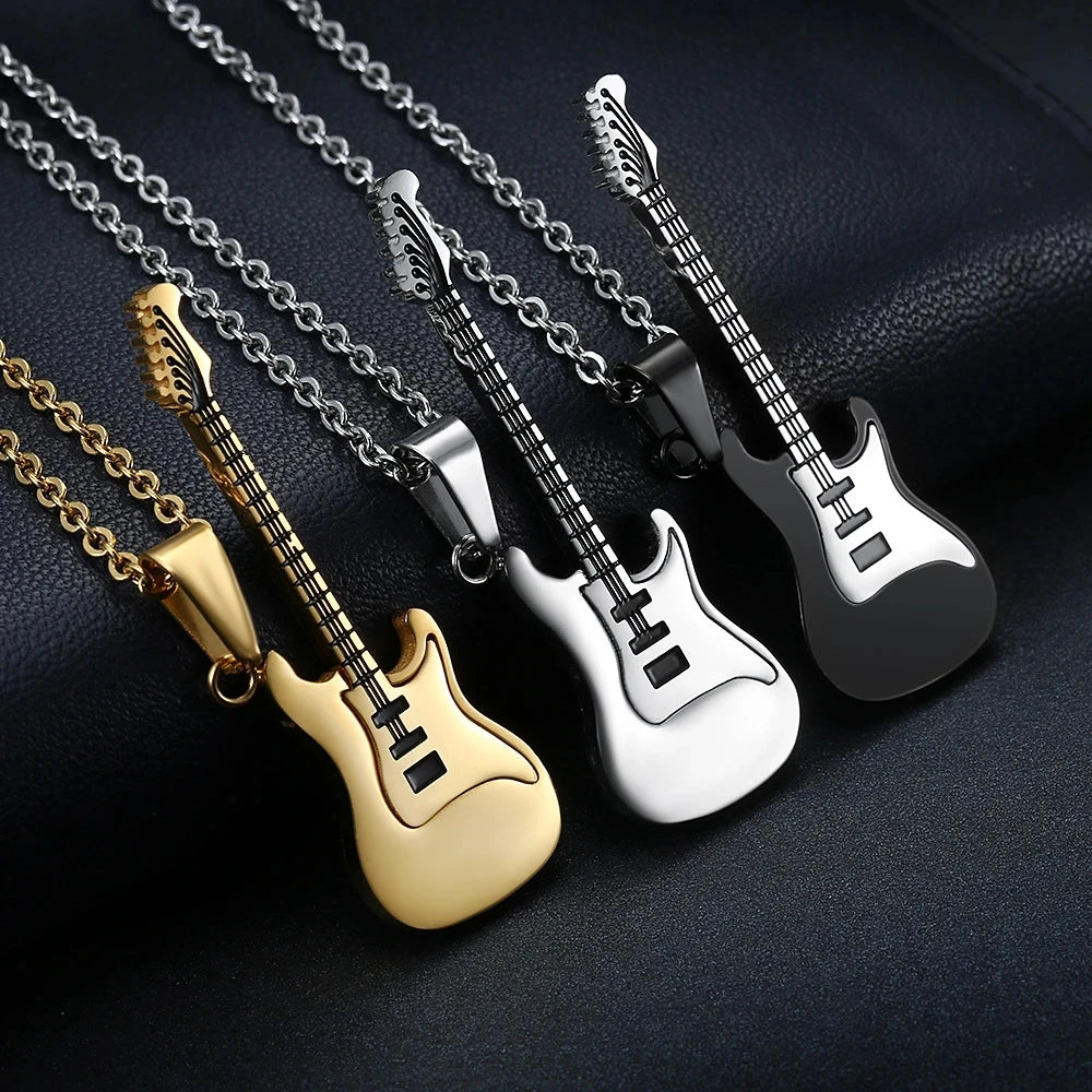 Engraved Stainless Steel Guitar Necklace